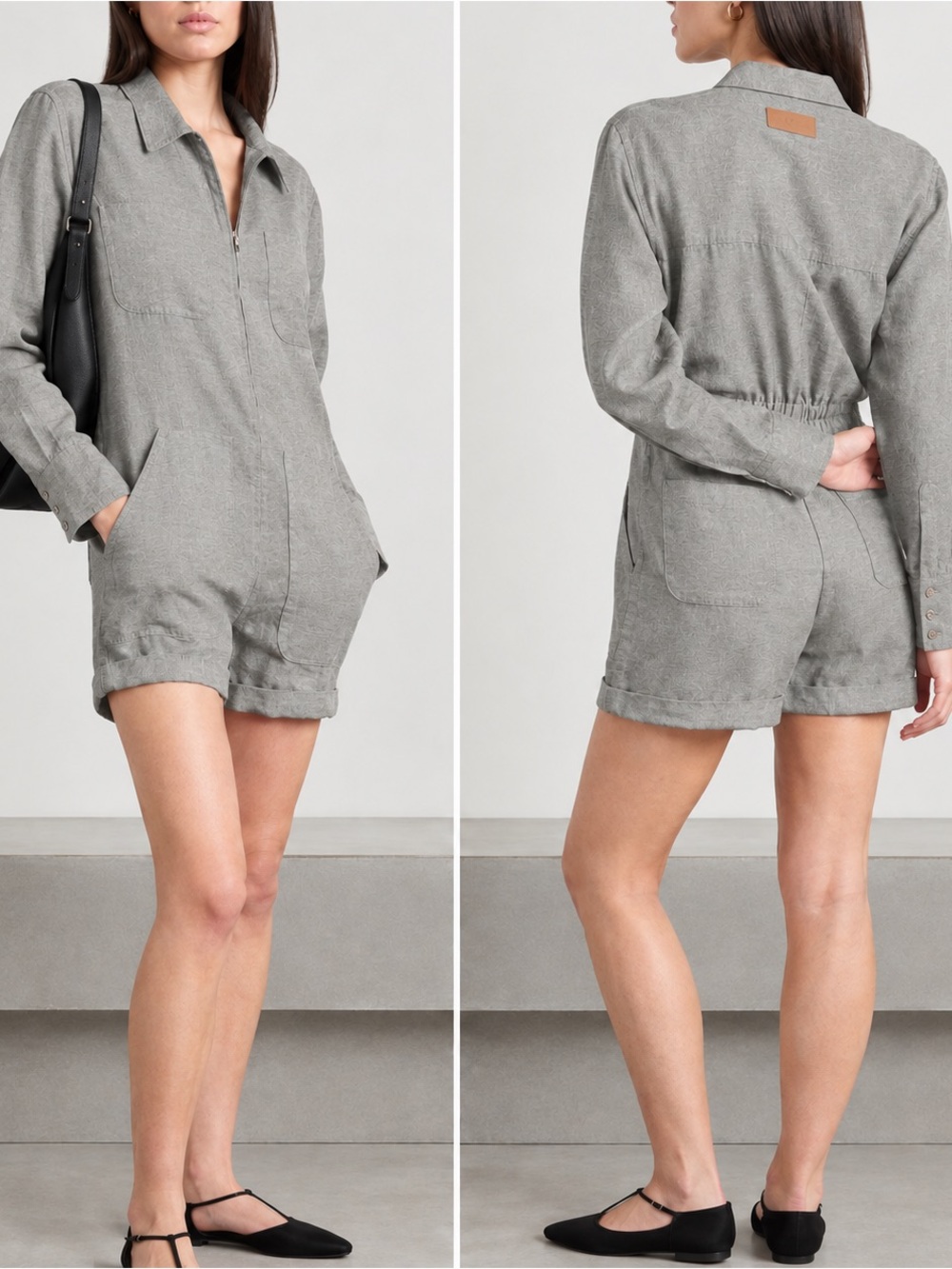 Rivet Utility Hotshot Linen Playsuit Size M Grey Zip Romper Jumpsuit Workwear